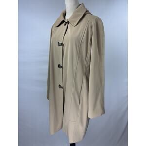 London Fog Car Coat Trench Tan Large Metal Toggles Removable Hood
